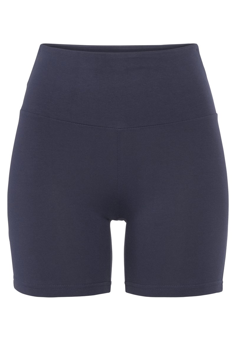 Mornarsko modri hlače s visokim pasom, narejene iz raztegljivega materiala, z gladko površino in brezšivno zasnovo za udobje ter enostavno gibanje.