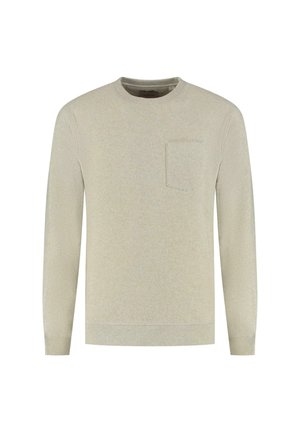 Lichtbeige sweatshirt met een ronde hals, lange mouwen, gestructureerde stof en een borstzak. Ribgebreide manchetten en zoom. Geen patronen of accenten.