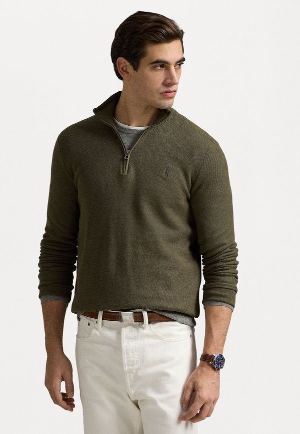 MESH KNIT COTTON QUARTER-ZIP SWEATER - Jumper - olive