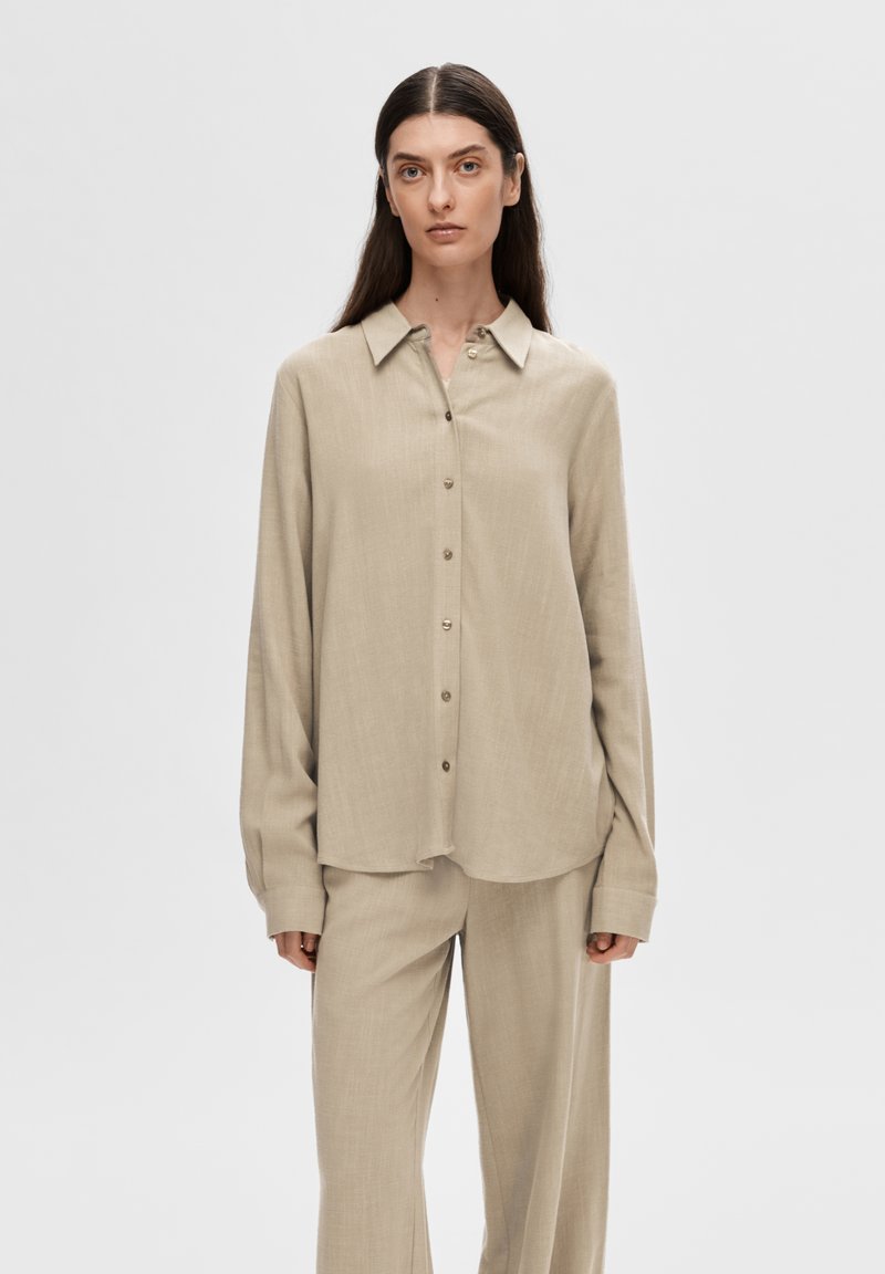 Selected Femme SLFVIVA SUN SHIRT - Hemdbluse - greige