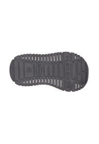 Černá gumová podešev s texturovaným vzorem, drážkami a textem "FLEX ZONE" reliéfním písmem uprostřed. Výrazné drážky blízko okrajů.