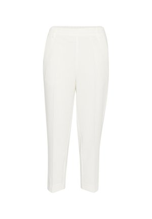 Pantaloni bianchi su misura alla caviglia con piega frontale e tasche laterali, dotati di una cintura piatta con passanti per cintura.
