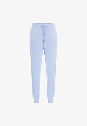 Lyseblå sweatpants lavet af blødt bomuldsblandingsmateriale, med elastisk talje med snor, tapered ben og ribbede manchetter.