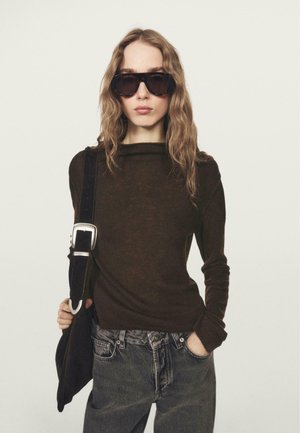SWEATER WITH MOCK TURTLENECK - Maglione - mottled dark brown