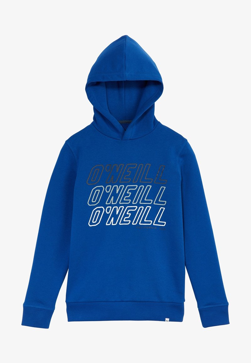 Blaue Kapuzenjacke aus weichem Stoff, mit großem, gedrucktem "O'Neill"-Logo in Weiß und Grau. Gerippte Bündchen und Saum.