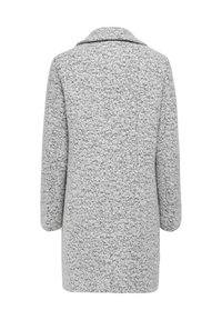 Manteau gris en mélange de laine à manches longues avec col, vu de dos sur fond blanc.