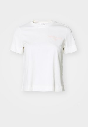 White short-sleeve t-shirt made of cotton with a round neck, featuring light pink text "BJÖRN BORG" on the left chest area.