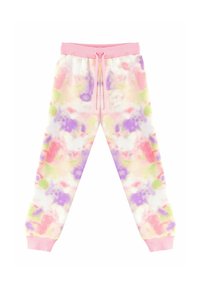 Pastellfarbene Batik-Sweatpants mit einem pinken elastischen Taillenbund und Kordelzug. Weicher Stoff mit lockerer Passform und abschließenden Bündchen an den Knöcheln.