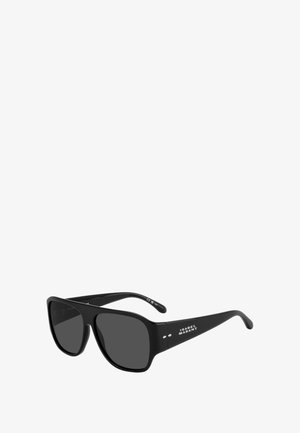 Occhiali da sole neri oversize con lenti scure e aste spesse, con il marchio "Isabel Marant" sulla stanghetta destra.