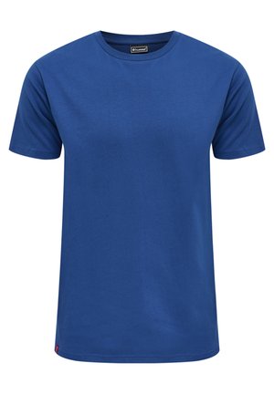 Blå kortärmad t-shirt i bomull. Har en rundad halsringning och avslappnad passform utan synliga mönster eller detaljer.