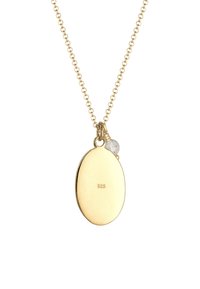 Goldplattierte Anhängerkette mit charm im Oval, versehen mit einem gestempelten "925"- Zeichen, an einer feinen Kette mit einer kleinen dekorativen Perle befestigt.