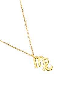 Złoty naszyjnik z teksturowanym wisiorkiem, na którym znajduje się napis "me" w falistym, organicznym foncie, zawieszony na cienkim łańcuszku.
