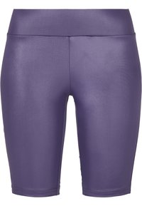 Lila, högmidjade cykelshorts gjorda av mjukt, elastiskt material. Har en sömlös design och en längd som når mitten av låret.
