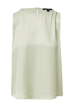 Canotta verde chiaro realizzata in tessuto morbido con scollatura rotonda e una delicata piega sulla spalla. Chiusura con zip sul retro.