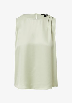 Canotta verde chiaro realizzata in tessuto morbido con scollatura rotonda e una delicata piega sulla spalla. Chiusura con zip sul retro.