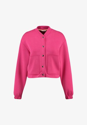 Helles pinkes, kurzes Jackett mit langen Ärmeln, Druckknopfleiste vorne, zwei großen Fronttaschen und elastischen Bündchen.