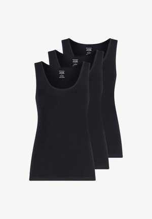 Canottiere in cotone nero in confezione da tre, con scollatura a barchetta e design aderente. Texture liscia senza motivi o dettagli visibili.