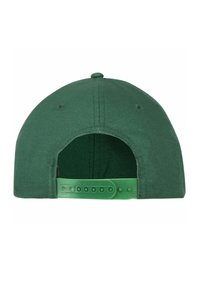 Grüner Snapback-Cap mit glatter Stofftextur und verstellbarem Kunststoffverschluss auf der Rückseite. Kein sichtbares Logo oder Designs.