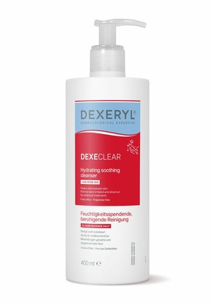 Dexeryl Dexeclear feuchtigkeitsspendender und beruhigender Reiniger für zu Akne neigende Haut, 400 ml Pumpflasche, parfümfrei, reinigt und spendet Feuchtigkeit bei irritierter Haut.