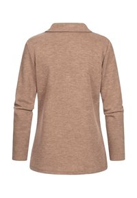 Lange mouw shirt in lichtbruin, met een kraag en een gestructureerde stof. Gladde zoom en aansluitende mouwen.