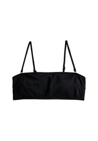 Zwarte bikini-top met een bandeau-ontwerp, dunne verstelbare bandjes en zachte, gladde stof. Heeft een naadloze afwerking en geen padding.
