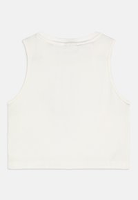 Λευκό κοντό μανίκι μπλουζάκι με ριγωτή υφή, στρογγυλή λαιμόκοψη και χωρίς μανίκια. Διαθέτει καθαρές άκρες και χωρίς ορατό branding.