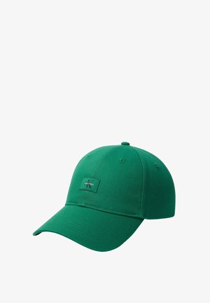 Casquette de baseball verte avec un petit écusson logo Calvin Klein sur le centre avant et une visière incurvée.