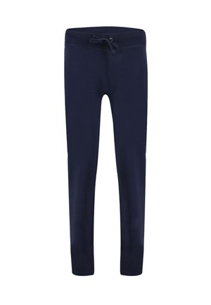 Pantaloni jogger blu navy realizzati in tessuto morbido, con una vita elastica dotata di cordoncino e gambe taperate per una silhouette aderente.