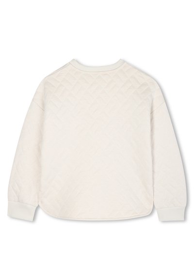 Sweatshirt long à manches avec un matelassage couleur crème, présentant des poignets et un col côtelés, vu de dos.