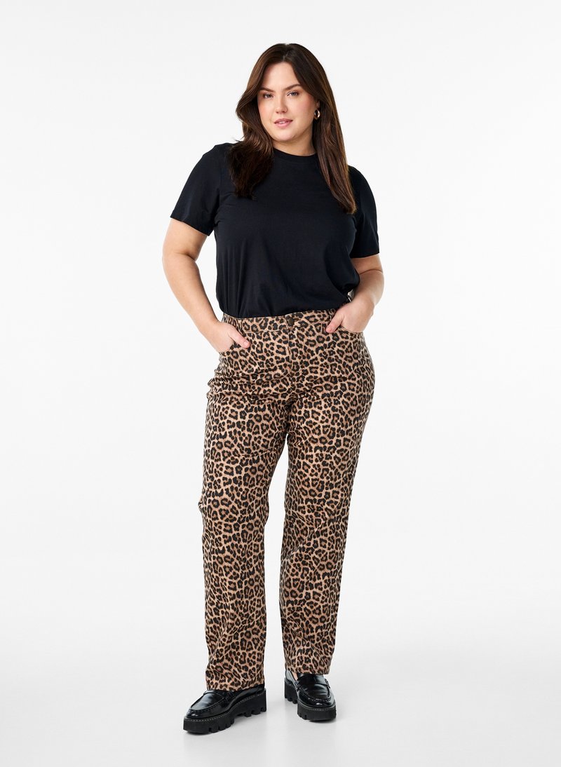 Zizzi LEOPARD MIT NORMALER TAILLE - Jeans Straight Leg - leo aop