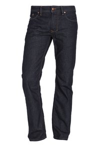 Mörkblå denimjeans med slim fit, femficksdesign, kontrasterande sömmar och knappstängning i midjan.