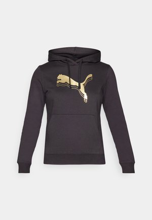 Juodas gobtuvas su ilgomis rankovėmis ir priekinėmis kišenėmis. Papuoštas auksiniu Puma logotipu ir kontrastingais juostelėmis aplink logotipą. Minkšta medžiaga.