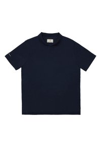 Navyblaue Poloshirt aus weichem Baumwollmaterial mit klassischem Kragen, kurzen Ärmeln und dezentem Branding auf dem linken Ärmel.