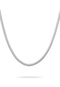 Zilveren ketting met een soepel, flexibel ontwerp, voorzien van een zigzagpatroon en een gepolijste afwerking die het licht weerkaatst.