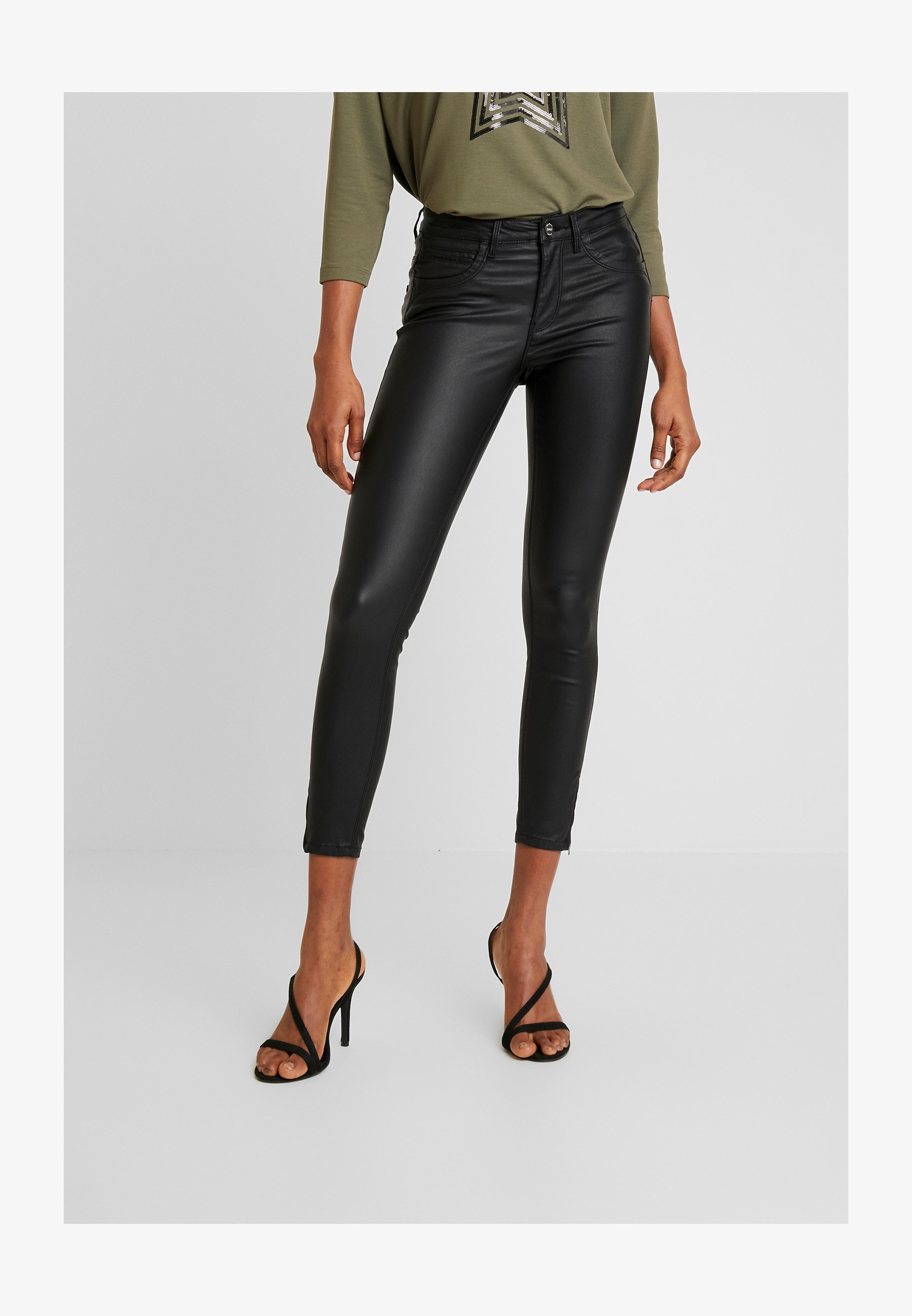 Vila Jeans Skinny Fit Coated - Pantaloni Aderenti Con Effetto Lucido, Look Similpelle