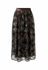 Maxi-Rock aus durchscheinendem schwarzem Stoff mit metallischer floralem Stickerei und Pailletten, ausgestattet mit einem breiten, glitzernden Bund.