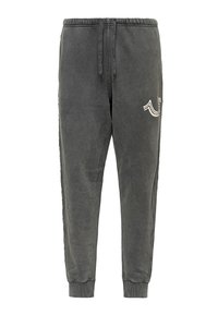Grijze sweatpants van een zachte katoenmix, met een elastische tailleband, enkelmanchetten en een witte logo-accent aan één kant.