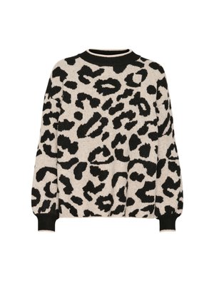 Leopardmönstrad tröja i beige med svarta fläckar. Har rund halsringning och lång ärm med ribbade manschetter. Mjuk textur och avslappnad passform.
