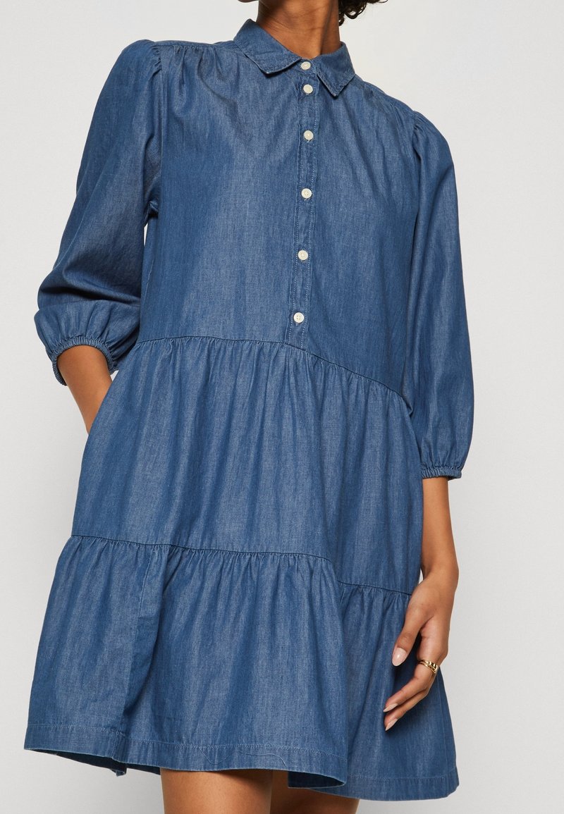 gap tiered denim dress Gap Factory Women's Tiered Denim Western Midi Dress Medium Wash Size M