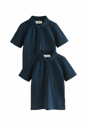 Polo shirts bleu marine en matière de mélange de coton, avec un col, une patte de boutonnage à trois boutons et des manches courtes. Deux chemises exposées.