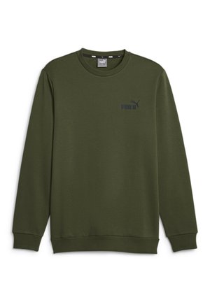 Olivengrøn sweatshirt lavet af blødt stof. Har rund halsudskæring, lange ærmer og et lille sort Puma-logo på brystet.