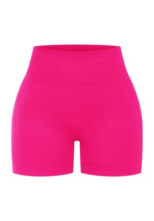 Roze, high-waisted shorts van een gladde, rekbare stof. Aansluitend ontwerp en lengte tot halverwege de dijen, met een naadloze tailleband.