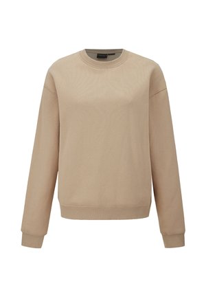 Felpa beige realizzata in morbido misto cotone, con scollo tondo, maniche lunghe e polsini e orlo a coste. Design semplice e tinta unita.