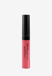 Collistar lipgloss i en blank, livlig pink tube med sort låg. Har fed sort tekst til brand og produktinformation.