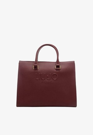 Bordová kožená kabelka s dvojitými rukojeti a vyraženým logem "LIU JO MILANO" ve středu přední strany.