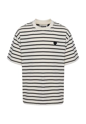 Zwart-witte gestreepte t-shirt met korte mouwen en een ronde halslijn, voorzien van een klein geborduurd logo op de linkerkant van de borst. Gemaakt van katoen.