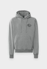 Grijze hoodie met een trekkoordcapuchon, een voorkapszak en geribbelde manchetten. Voorzien van een logopatch op de borst, gemaakt van zachte stof.