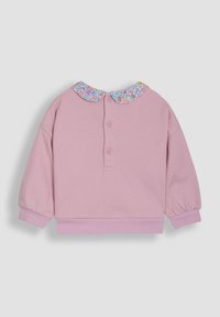 Lyserød sweatshirt med blomsterkrave, to knapper bagpå og ribbede manchetter. Blødt materiale, afslappet pasform med en glat tekstur.