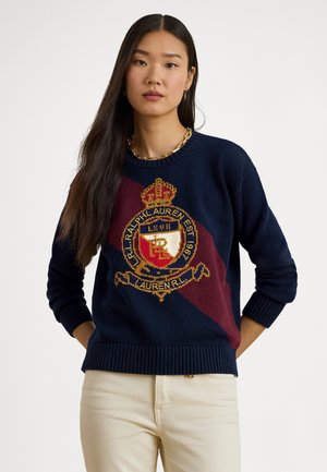 COLOR-BLOCKED CREST COTTON SWEATER - Svetrík -  navy
