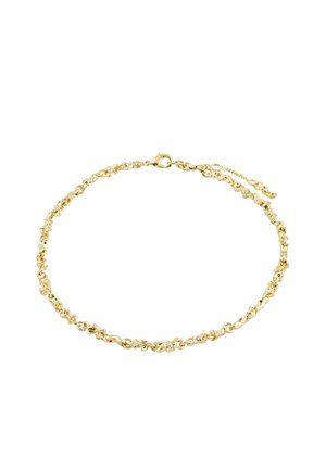 Jemný zlatý náhrdelník s reťazou s textúrovanými nepravidelnými očkami a zapínaním na karabínku s nastaviteľnou predĺženou reťazou.